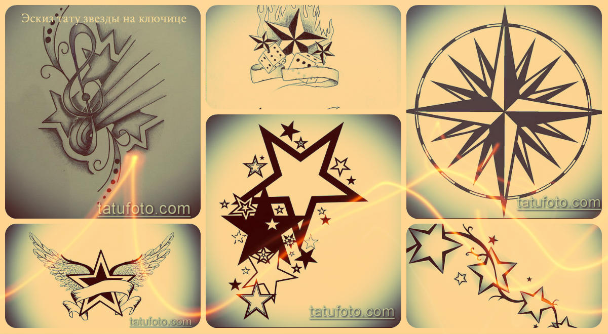 Vázlatok a csillag tetoválásról a kulcscsonton - válogatott rajzok tetováláshoz