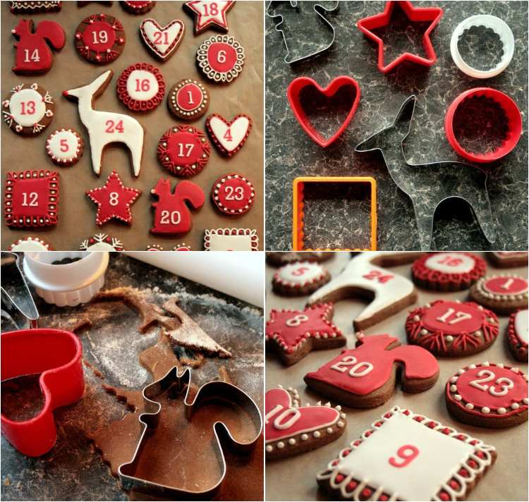 jedlé adventné kalendáre vyrobené z foriem nápady na dekoráciu zimných farieb