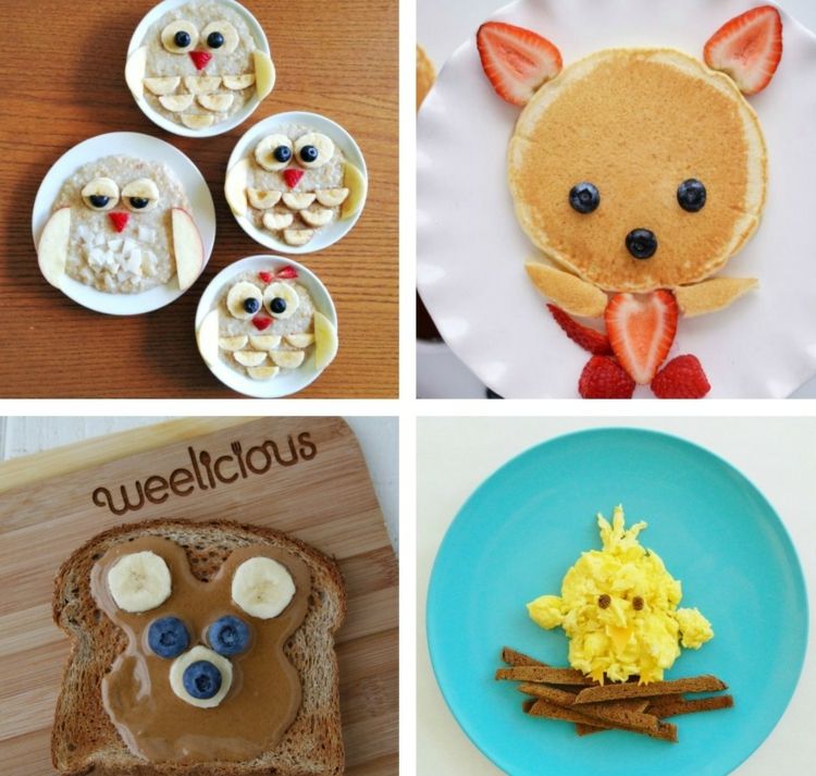 Potravinové inšpirácie na napodobnenie pri každej príležitosti jesť-deti-baer-mláďatá-sova-mačka-ovocie-mliečna ryža