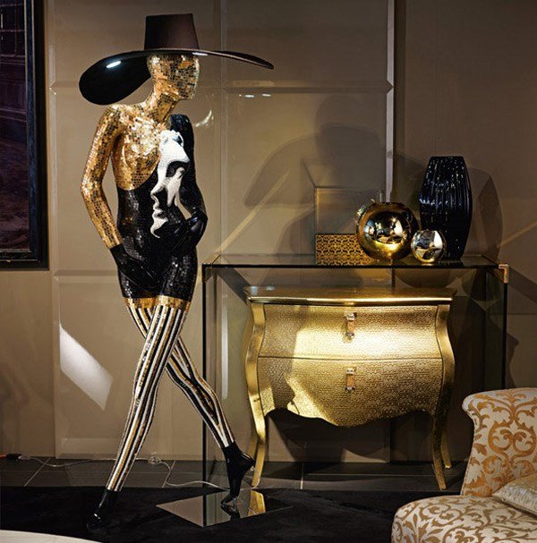 exkluzívne stojacie lampy sicis mozaikové nožnicové dámske zlato čierne