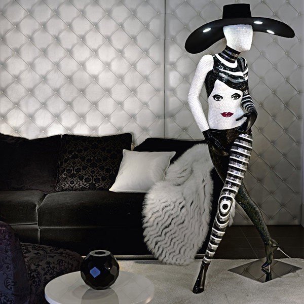 exkluzívne stojacie lampy z čiernej a bielej mozaiky sicis