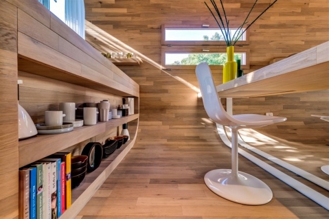 Barový pult z masívu TLV Get-Away knižnice-dizajnová stena s dreveným dekorom