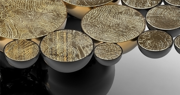 jedálenský stôl dizajn bocadolobo newton myrta koreň drevo zlato