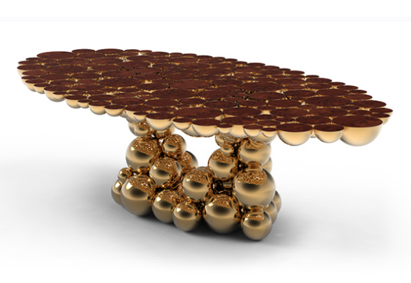 jedálenský stôl dizajn bocadolobo myrta mosadz zlaté gule