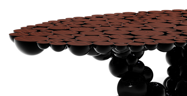 jedálenský stôl z koreňa orecha, čierny lak