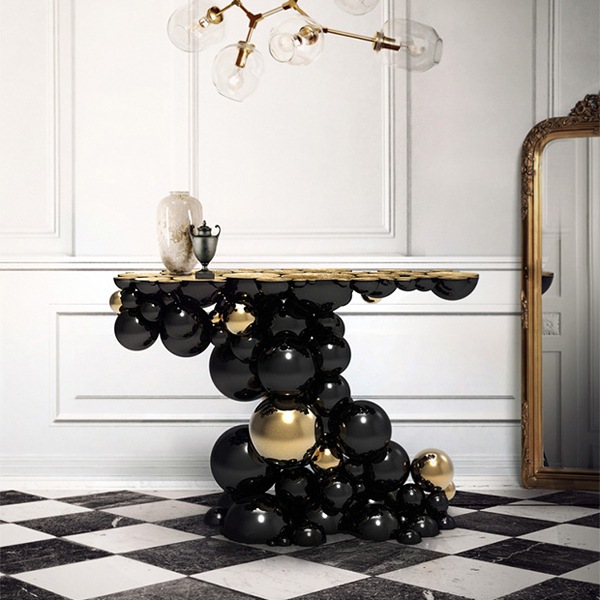 jedálenský stôl dizajn bocadolobo newton zlatý čierny orech