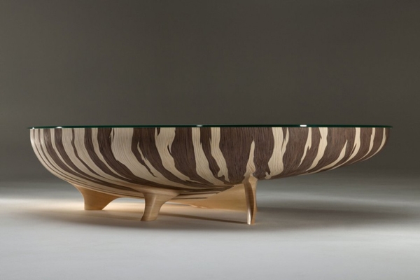 dizajnový stôl nautilus svetlý a tmavohnedý dizajnový stôl s nautilus svetlým a tmavohnedým