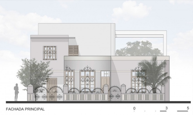 Dom s plochou strechou s tradičnými prvkami-Casa CP78 Casa-CP78-Mexiko-Taller-Estilo-Arquitectura-čelný pohľad