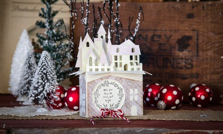 výbuch box vianočný drotár 3D efekt domy motívy deco vianočný darček nápad