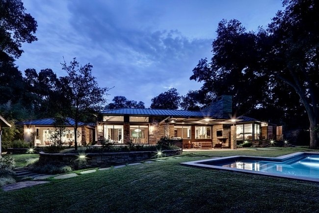 Texas USA Rezidencia Jednoúrovňové bazény Vonkajšie terasy Stena z prírodného kameňa