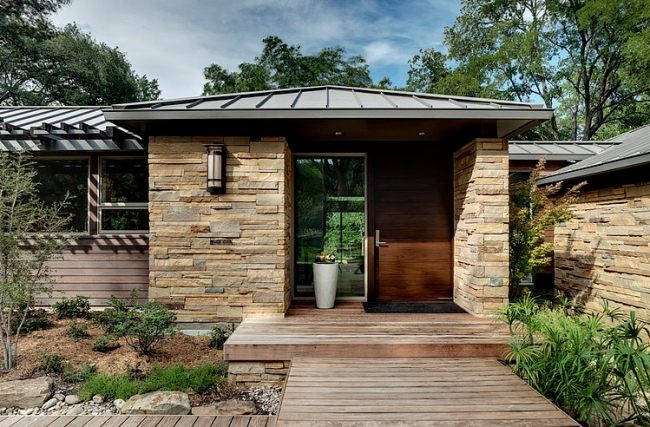 Jednopodlažná drevená palubová dizajnová palubová sklenená brána Texas USA