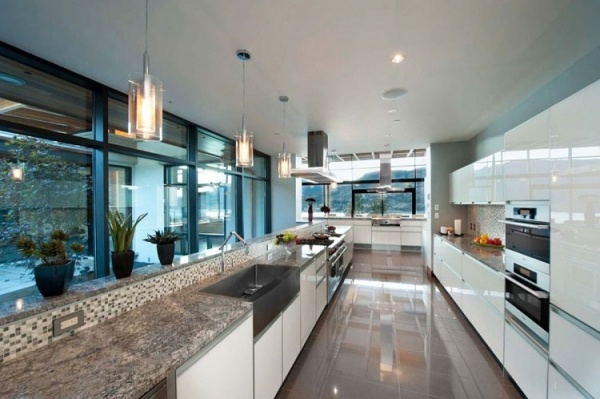 Vstavané biele závesné žiarovky do kuchyne Vstavaná kuchynská biela závesná lampa dizajnová kuchynská linka