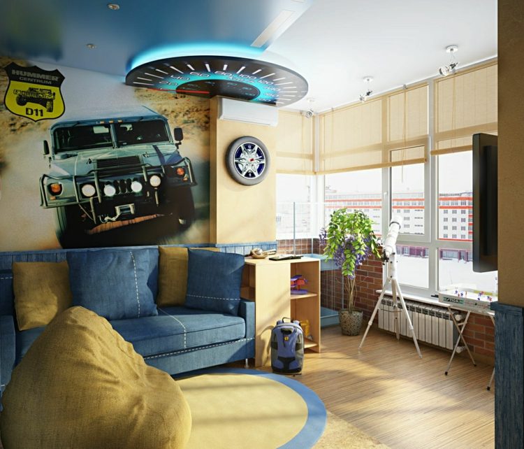 farebný dizajn steny fotografická tapeta terénne vozidlo modrá žltá interiér