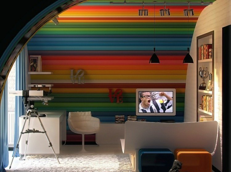 farebný dizajn steny dúhová stena farebná televízna teleskopická stolička