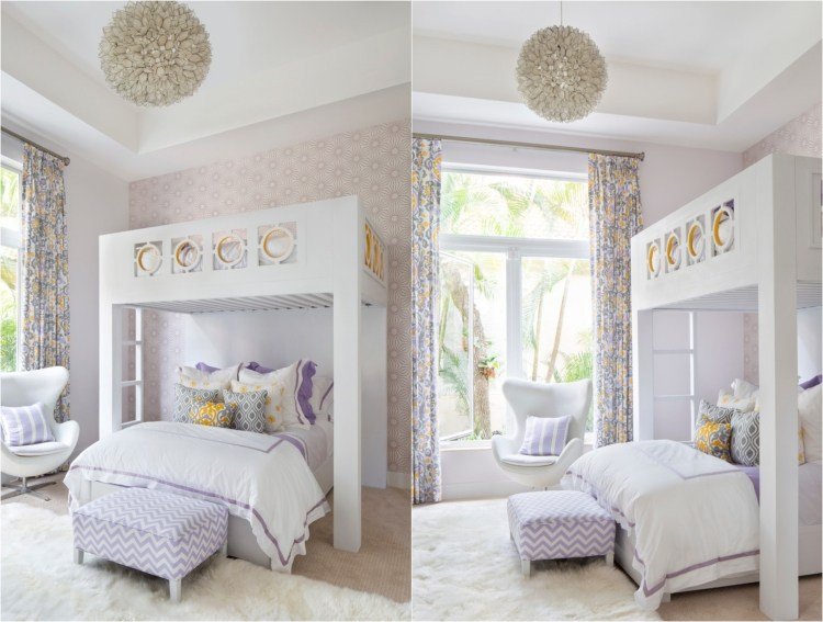 farba-stena-design-detska izba-loft postel-orgován-žltá-kombinácia