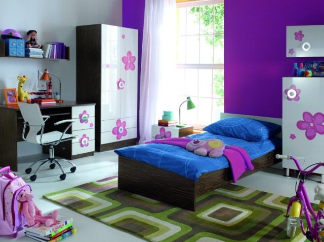 farby detskej izby-purpurovo-akcentový nástenný nábytok-vysoký lesk-biele-čelá