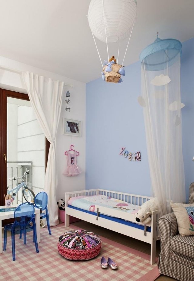 farebný a nástenný dizajn detská izba-svetlo modro-ružovo-biela