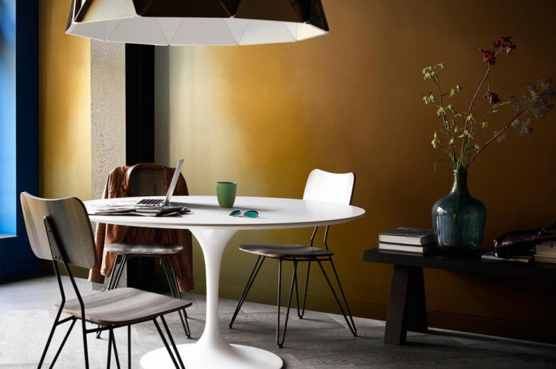 Moderný dizajn steny v zlatej / hnedej a tyrkysovo modrej farbe Farba-plochý-Safari-medená-horčicovo-žltá-farba na stenu