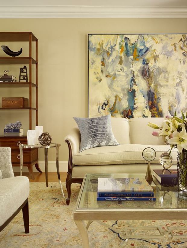 klasický dizajn maľba prízvuk stena neutrálna Obývacia izba maľba prízvuk steny neutrálne farby