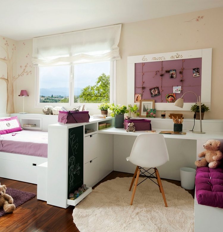 farby-detská izba-dievčatá-biely-nábytok-purpurové-akcenty