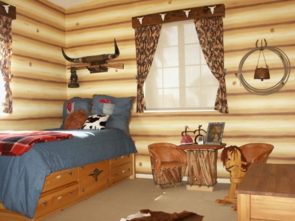 dizajn detskej izby s kovbojským nástenným efektom