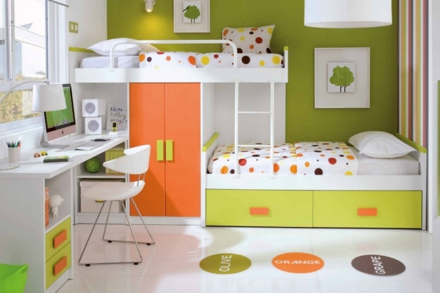 farebný dizajn nápady pre detskú izbu zelená farba steny biela oranžová akcenty color-design-nápady pre detskú izbu-zelená-stena-farba-biela-oranžová-akcenty