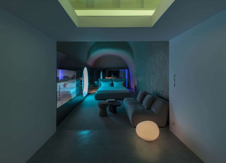 farebné svetelné efekty interiér spálňa strop okno bazén