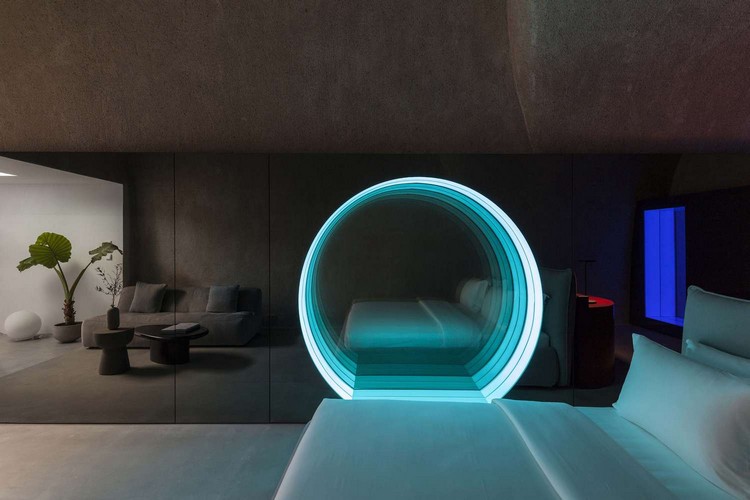 farebné svetelné efekty zrkadlo do spálne modré svetlo