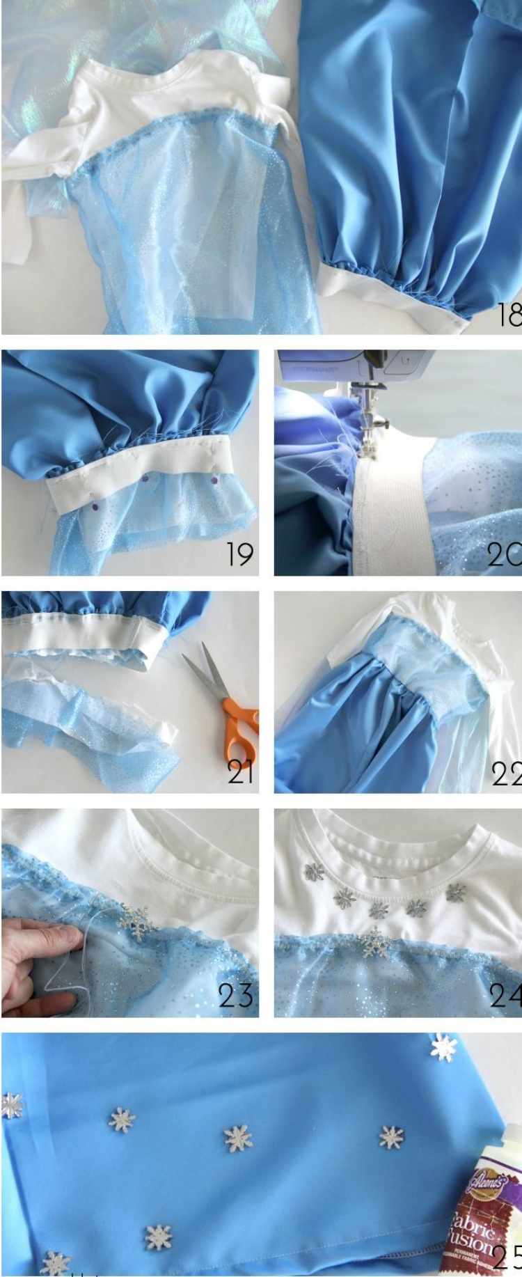 karnevalové kostýmy-deti-vyrobte si-ľadovú kráľovnú-elsu-šaty-šitie-zdobenie-modrá-látka