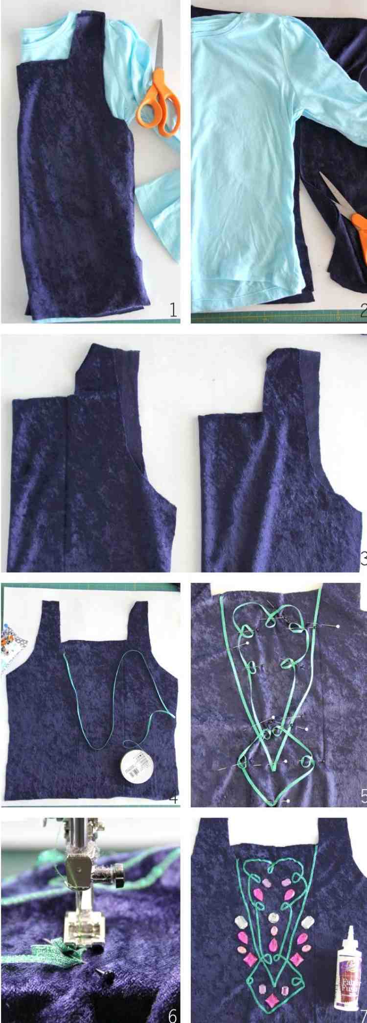 karnevalové kostýmy-deti-vyrobte si-ľadovú kráľovnú-anna-šaty-šitie-top-zdobenie