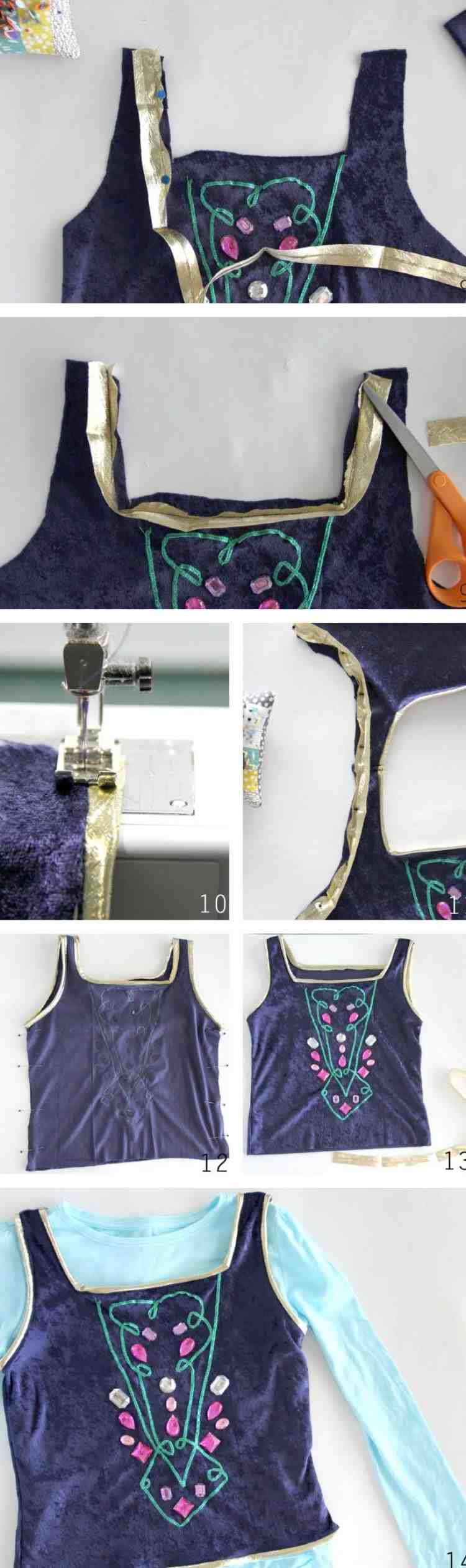 Karnevalové kostýmy-deti-urobte si-ľadovú kráľovnú-anna-šaty-bustier-zdobiť