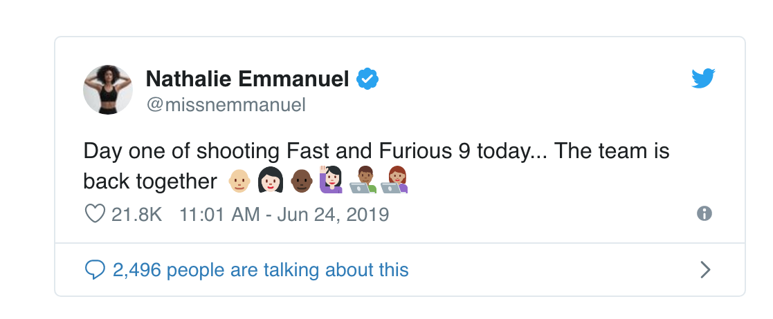 Nathalie Emmanuel, ktorá sa pripojila k franšíze Furious 7 ako Ramsey