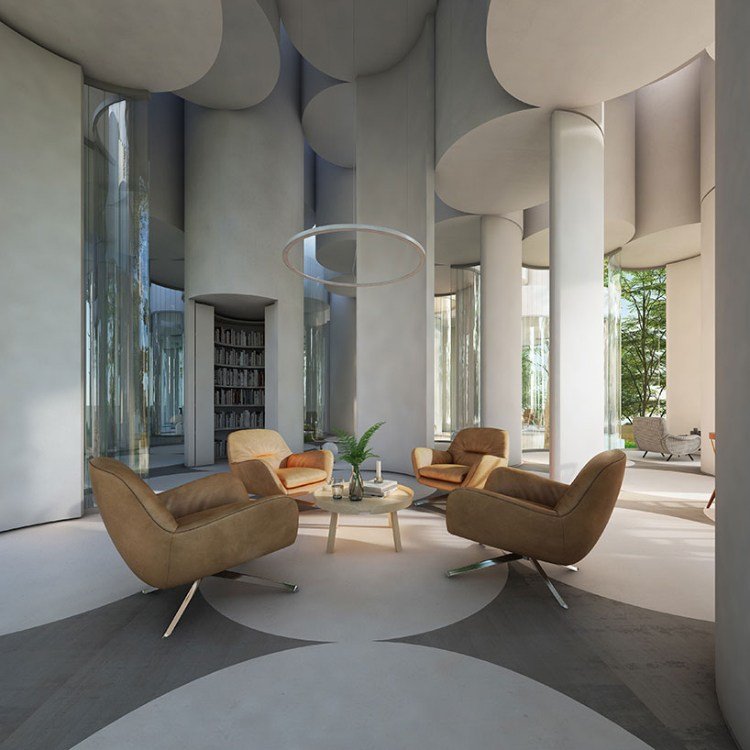 rúrkový sklenený dom knižnica obývací priestor kreslo stôl