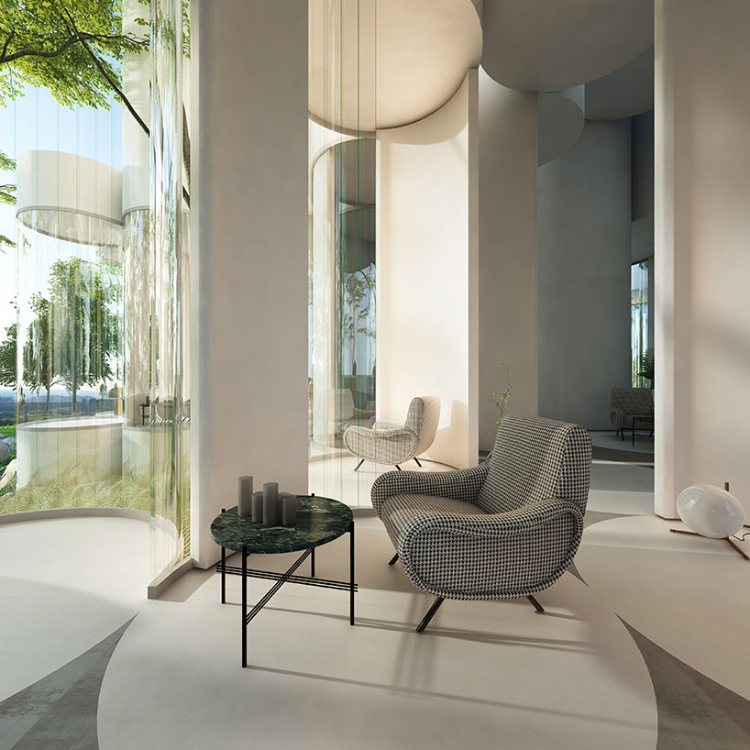 sklenený predný priehľadný valec domové kreslo relaxačná zóna stôl