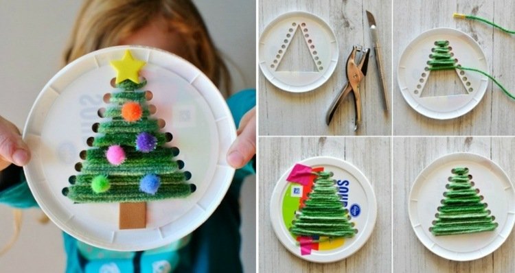 deti-šitie-papier-tanier-plyš-drôt-vianočný stromček-dierovanie-zábava podporuje jemnú motoriku