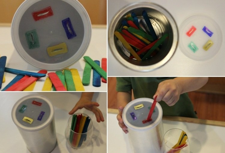 podporovať jemnú motoriku deti-triediť-farebné-dózy-veka-sloty-farbiace-zmrzlinové tyčinky