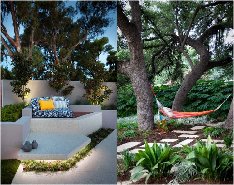 feng-shui-záhradný dizajn-tiché-čítanie-rohové-hojdacie-podlahové vankúše