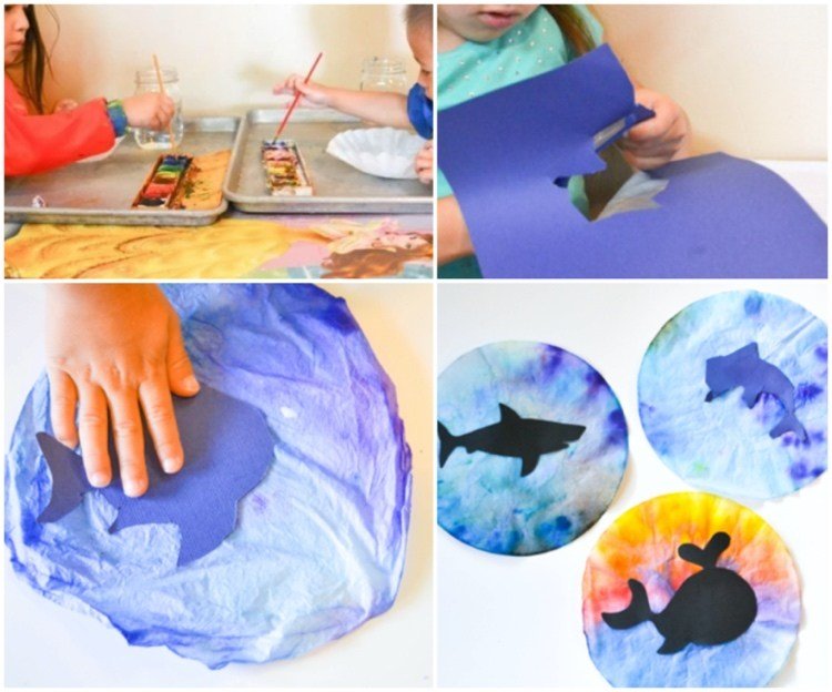 ručné práce s detskými oknami obrázky leto s kávovými filtrami