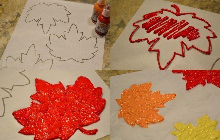 Okienkové obrázky Tinker s reliéfnymi sklami, šablónou a priehľadným krytom okná-obrázky-jeseň-deti-drotár-farba-farby-žlto-hnedo-oranžovo-jesenné lístie