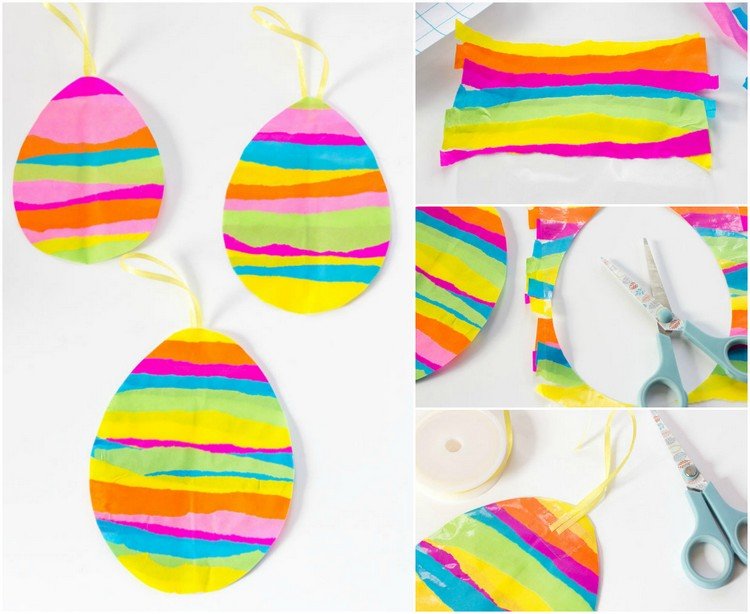 Vyrobte si veľkonočné vajíčka z hodvábneho papiera ako závesnú dekoráciu okná-obrázky-veľkonočné-farebné-veľkonočné vajíčka-drotár-s-deťmi