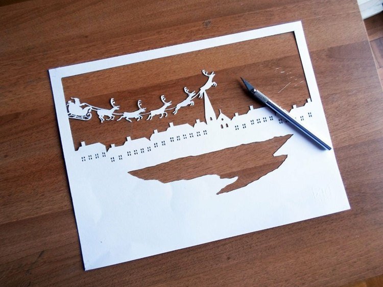 Môžete presne pracovať s rezbárskym nožom - vianočná krajina so sánkami