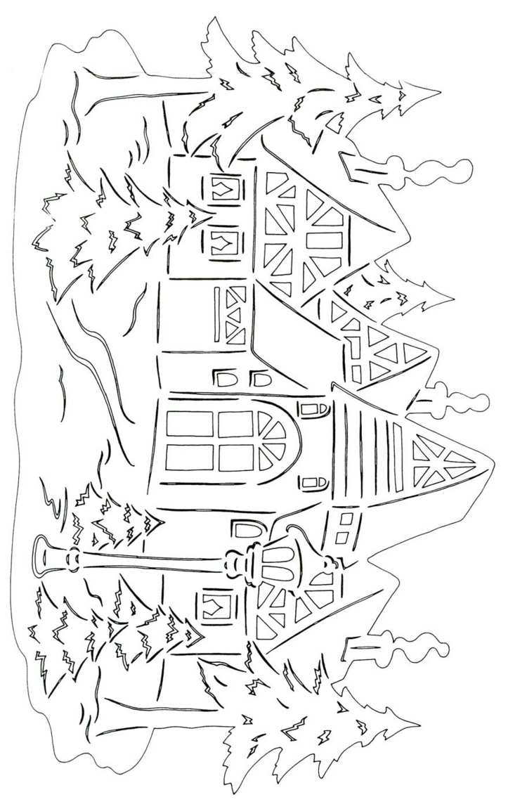 DIY okenné obrázky na Vianoce pre dospelých - predloha pre zimnú dedinu