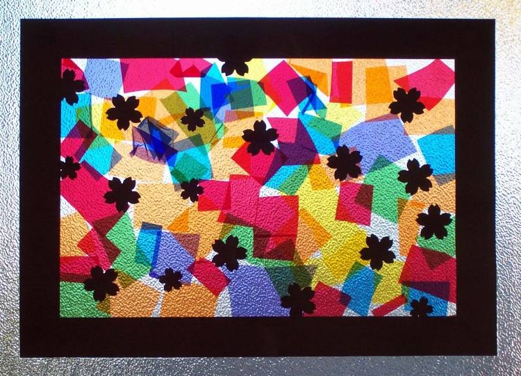 okenná dekorácia-jeseň-deti-drotár-papier-farebné-listy-okenná tabuľa-obdĺžnikový-rám