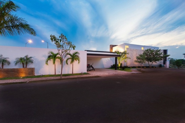 Palma z betónu, kamenné obklady, príjazdová cesta moderná Moderná architektúra, príjazdová cesta z palmových kameňov