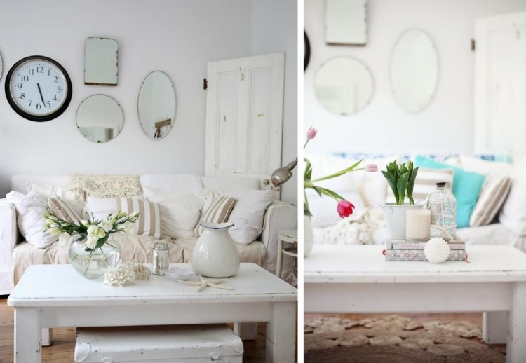 prázdninový byt-more-zariadenie-dekorácie-biela-konferenčný stolík-biela-rustikálna-váza-zrkadlo