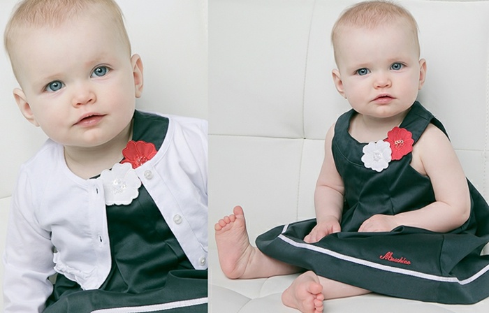 Roztomilé šaty a pletená vesta od Moschino Dojčenské šaty dievčenská vesta s kvetinovým vzorom