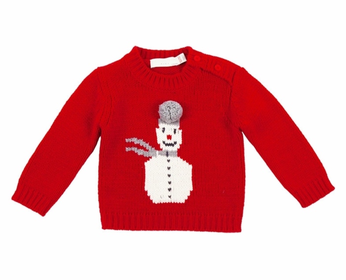 Sveter so snehuliakom v červenej farbe - pre vaše dieťa Snehuliak sveter vzor detské oblečenie móda zima
