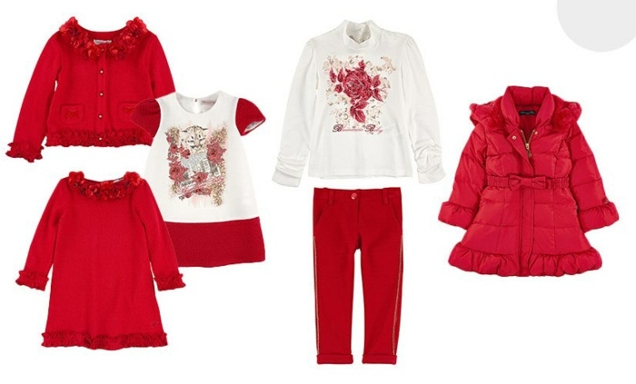 Detské oblečenie v červenej farbe od Miss Blumarine Internetový obchod s nákupom zimného oblečenia pre malé batoľatá. Kolekcia Miss Blumarine