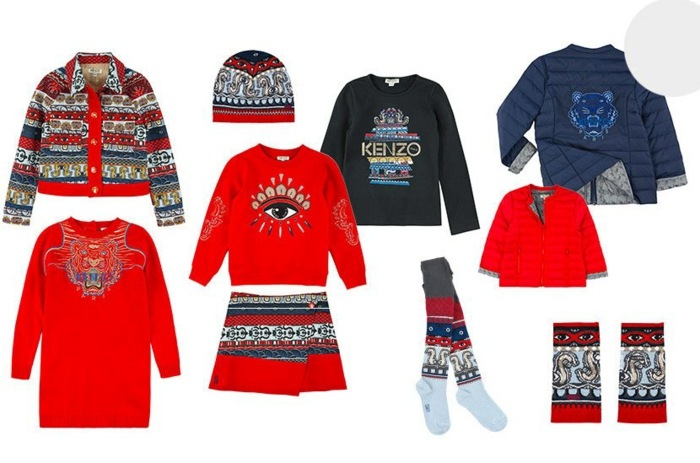 Farebné výtlačky od Kenzo - svetre, sukne a bundy Nápady na Vianoce pre prvé dieťa obliekajú Kenzo