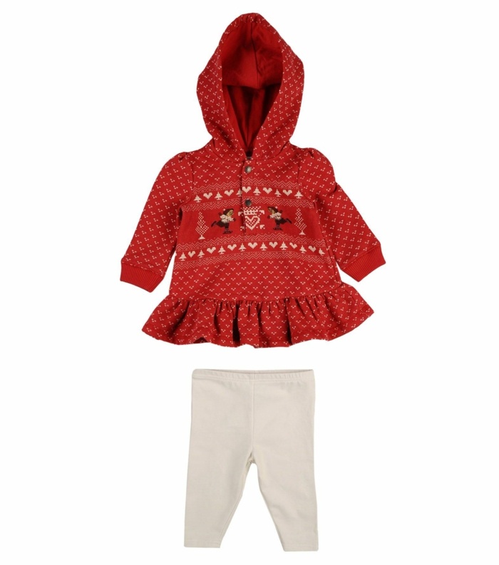 Sveter vo vianočných farbách a so slávnostnými motívmi s legínami Detská módna vianočná blúzka s kapucňou